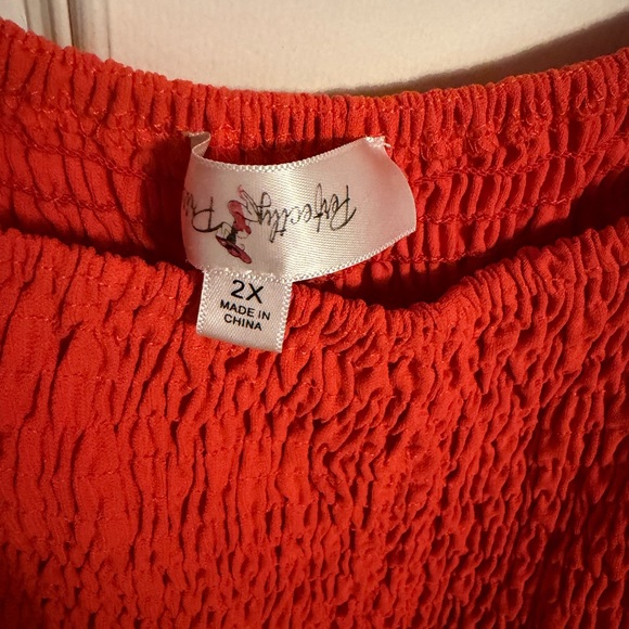 Puff sleeved, boutique, smocked romper in 2X. - Picture 2 of 6